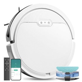 Robot Vacuum And Mop, 3 In 1 Combo Cleaner For Home With Pet Hair And Hard Floor, 5000Pa Suction, 120 Mins Run Time,Self-Charging,Super Thin Body (Option: White)